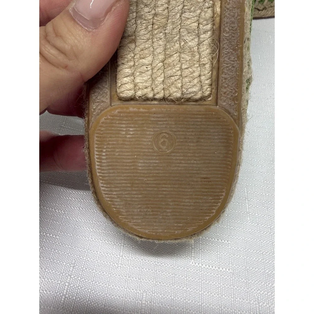 Tory Burch Beacher Espadrille Canvas Flats Womens Size 6 Green/Blue Slip On Shoe